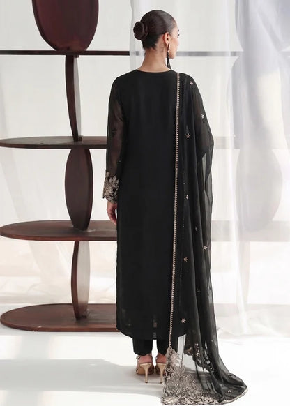 Gulnaar Zeba Black Chiffon Embroidered Straight Cut Kurta Suit Ready to Wear Pakistani Festive Party Wear Women's Outfit