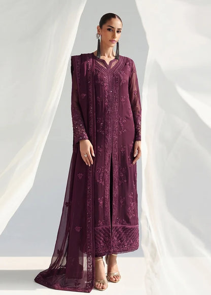 Anarkali Zareen Plum Chiffon Embroidered Straight Cut Kurta Suit Ready to Wear Pakistani Festive Party Wear Women's Outfit