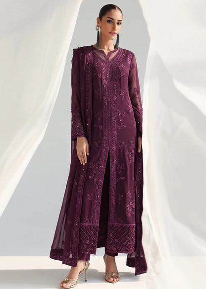 Anarkali Zareen Plum Chiffon Embroidered Straight Cut Kurta Suit Ready to Wear Pakistani Festive Party Wear Women's Outfit