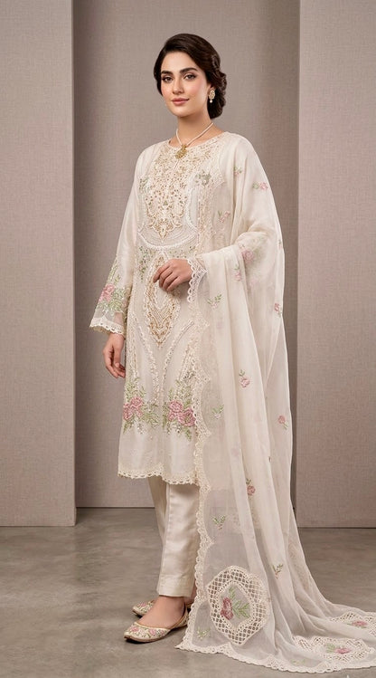 NOOR JAHAN Luxury classy Chiffon 3D Heavy work 3 piece ready to wear traditional embroidered asian stylish womenswear outfit - (Watch video)