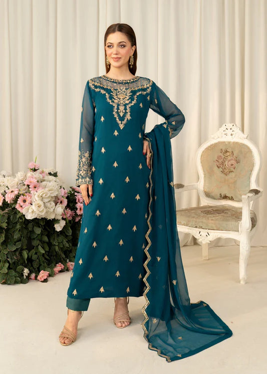 Laila luxury chiffon Embroidered womenswear 3 piece ready to wear suit