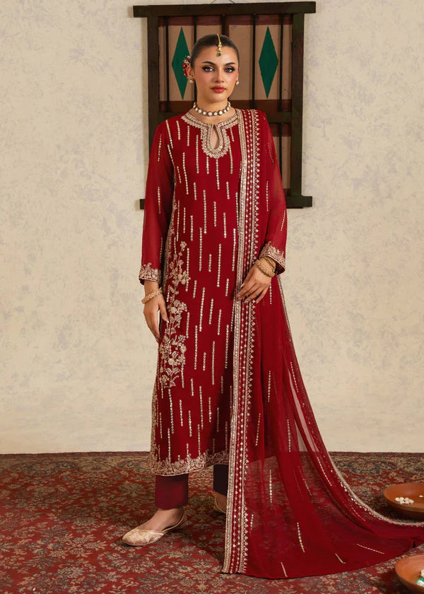 DULRUBA luxury chiffon Embroidered womenswear 3 piece ready to wear suit (Watch video)
