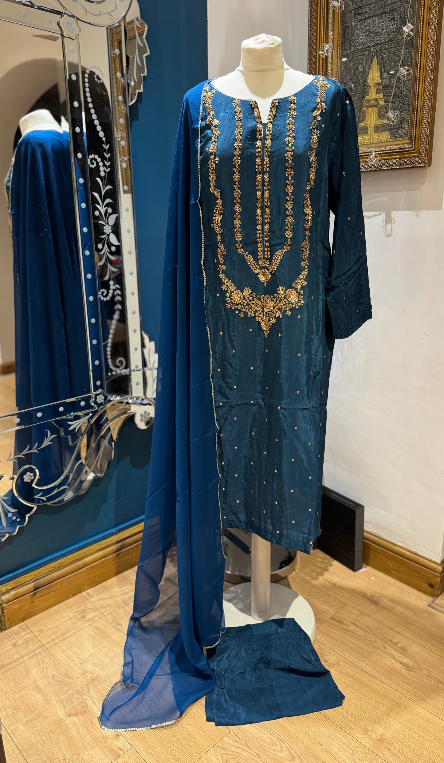 Bluey Silk 3 piece ready to wear traditional handwork stylish womenswear outfit