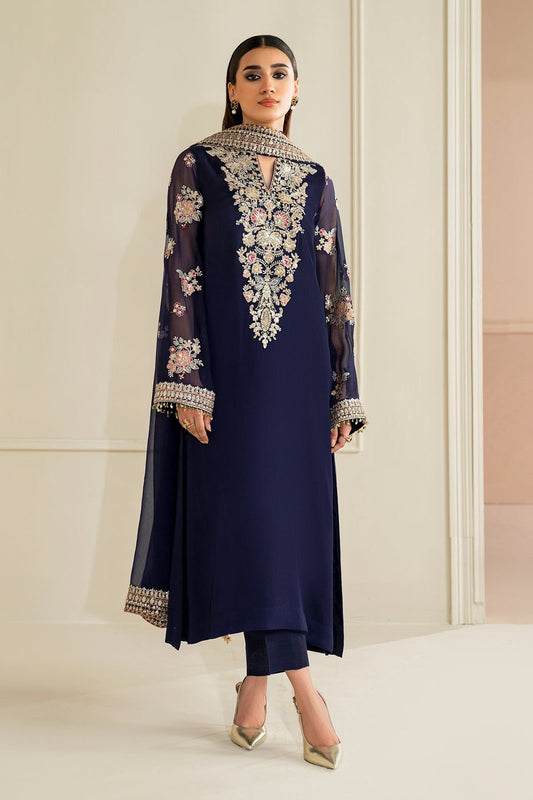 Robina Luxury Blue classy Chiffon Heavy embroidered Neckline 3 piece ready to wear traditional embroidered asian stylish womenswear outfit - Watch video