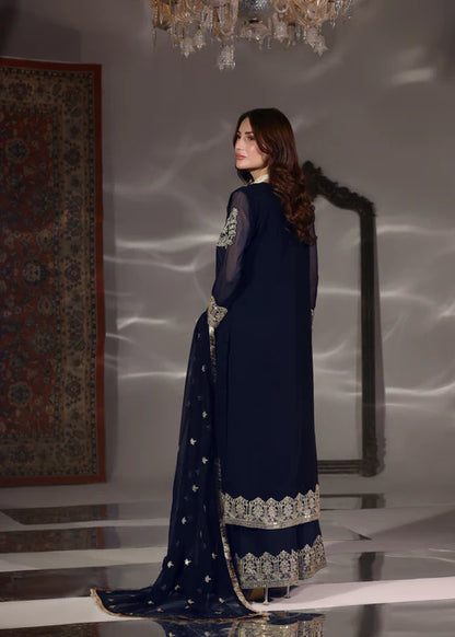 ABAAN ZOHAN Andaz Luxury Navy Blue Embroidered PK Chiffon Long Kurta Suit Ready to Wear Pakistani Festive Party Wear Women's Outfit