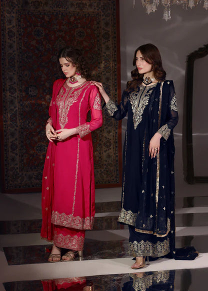 ABAAN ZOHAN Andaz Luxury Navy Blue Embroidered PK Chiffon Long Kurta Suit Ready to Wear Pakistani Festive Party Wear Women's Outfit