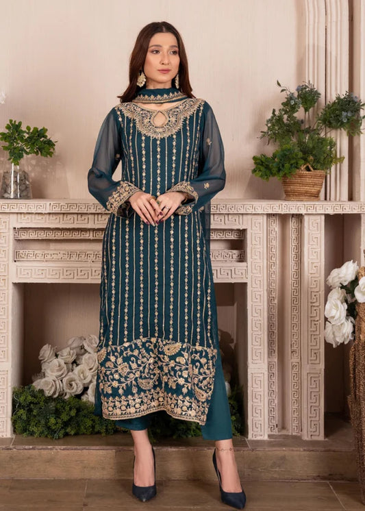 LIVA Luxury classy style Chiffon 3 piece ready to wear traditional embroidered asian suit stylish womenswear outfit