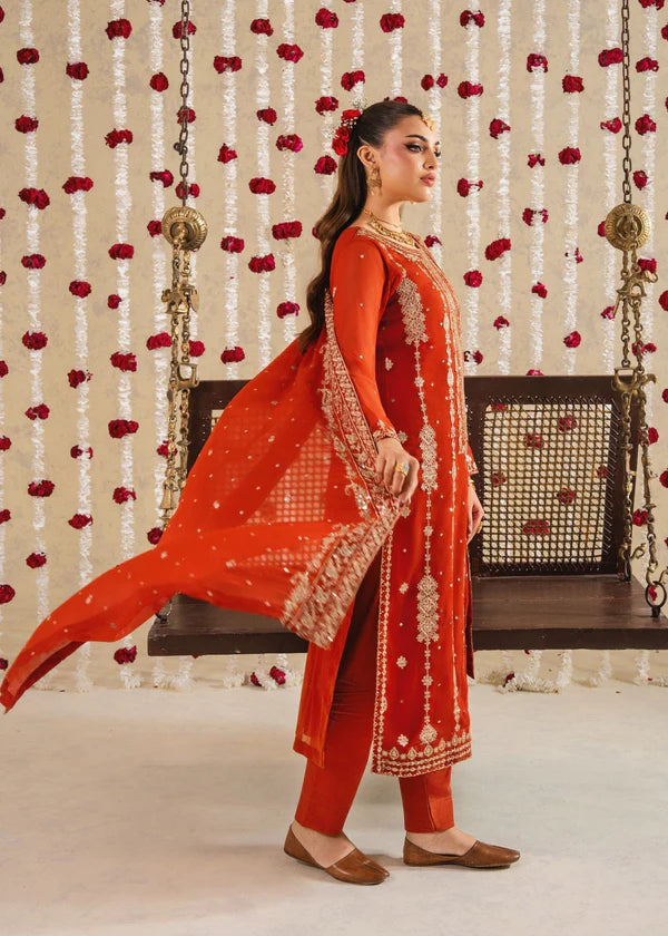 RUMI luxury chiffon Embroidered womenswear 3 piece ready to wear suit (Watch video)