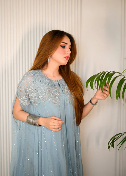 Lilly Hand Embellished Chiffon Cape style womenwear - Ready to wear