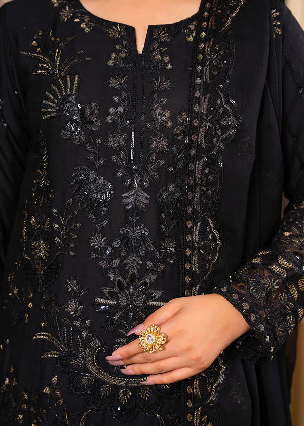 IQRA Luxury classy Black Chiffon 3 piece ready to wear traditional embroidered asian stylish womenswear outfit