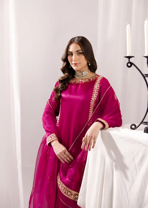 ALYSSA Luxury Magenta Embroidered Silk Long Kurta Suit Ready to Wear Pakistani Festive Party Wear Women's Outfit