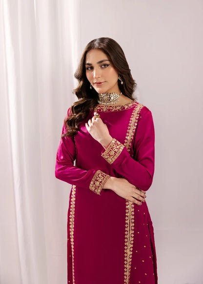 ALYSSA Luxury Magenta Embroidered Silk Long Kurta Suit Ready to Wear Pakistani Festive Party Wear Women's Outfit