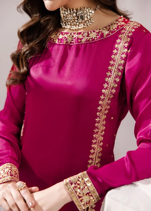 ALYSSA Luxury Magenta Embroidered Silk Long Kurta Suit Ready to Wear Pakistani Festive Party Wear Women's Outfit