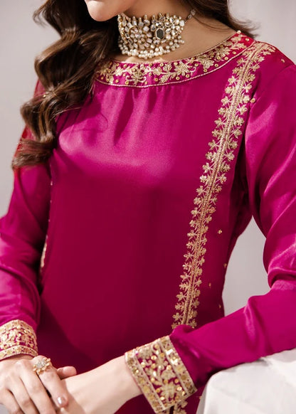 ALYSSA Luxury Magenta Embroidered Silk Long Kurta Suit Ready to Wear Pakistani Festive Party Wear Women's Outfit