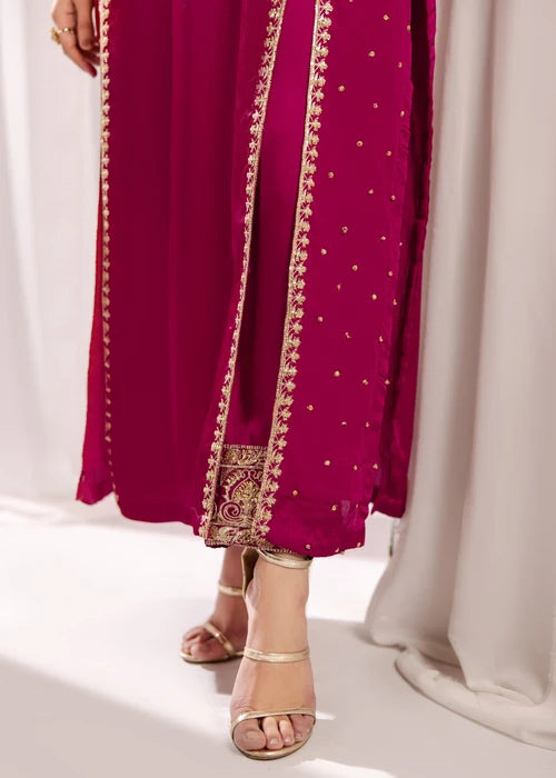 ALYSSA Luxury Magenta Embroidered Silk Long Kurta Suit Ready to Wear Pakistani Festive Party Wear Women's Outfit