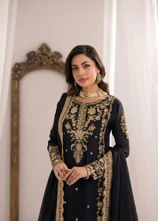 Laiba BLACK Luxury classy Chiffon 3 piece ready to wear traditional embroidered asian stylish womenswear outfit