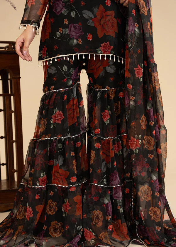 Kajol luxury chiffon Embroidered Flared Gharara womenswear 3 piece ready to wear suit