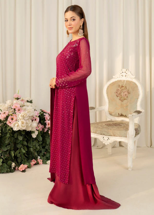 ROSY PINK Luxury Chiffon traditional embroidered 3 piece ready to wear suit womenswear