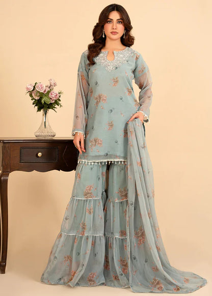 RANI luxury chiffon Embroidered Flared Gharara womenswear 3 piece ready to wear suit