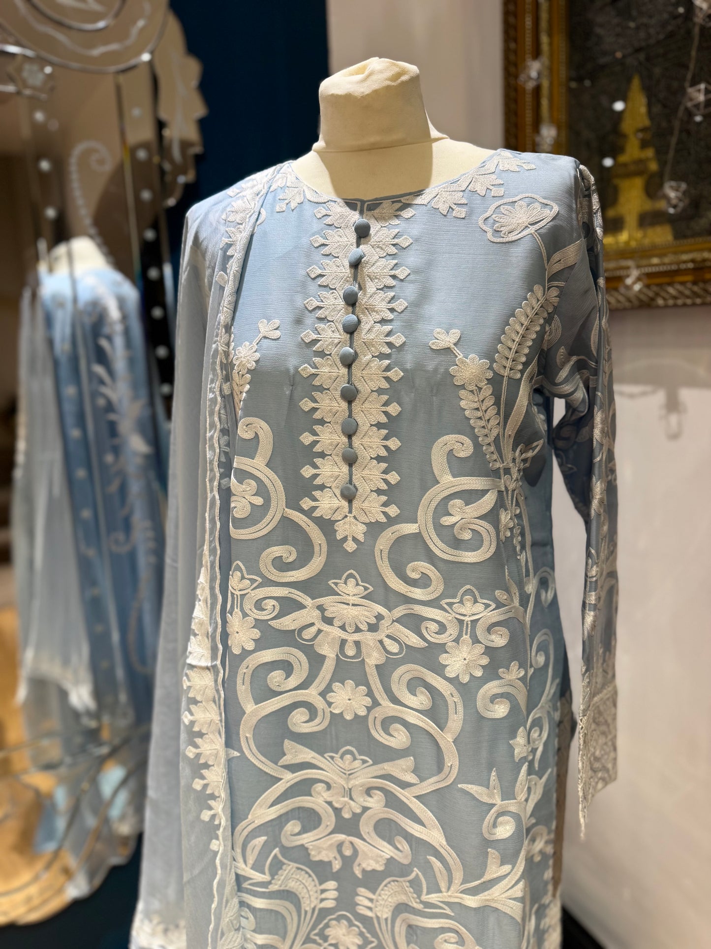 Masroor Chiffon 3 piece ready to wear traditional heavy thread work embroidery suit