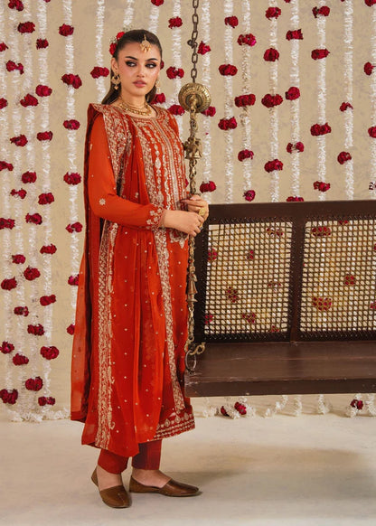 RUMI luxury chiffon Embroidered womenswear 3 piece ready to wear suit (Watch video)