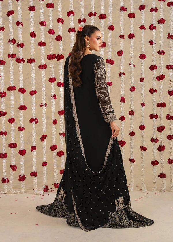 SHAHBANO Slit style chiffon (Black) (watch video)Embroidered womenswear 3 piece ready to wear suit