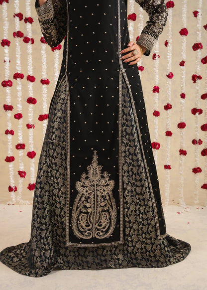 SHAHBANO Slit style chiffon (Black) (watch video)Embroidered womenswear 3 piece ready to wear suit