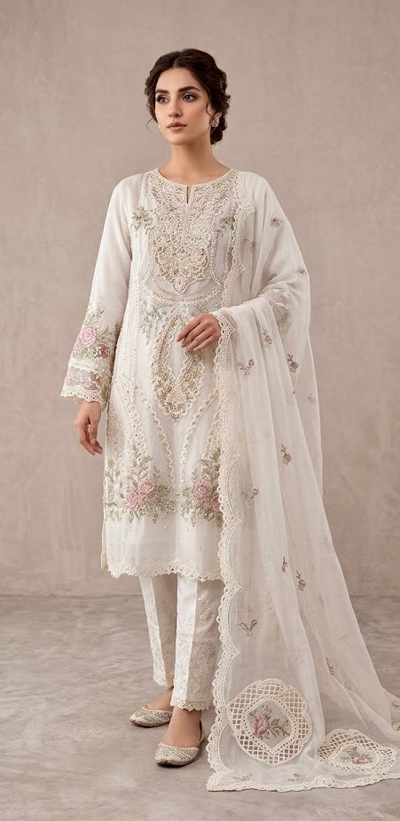 NOOR JAHAN Luxury classy Chiffon 3D Heavy work 3 piece ready to wear traditional embroidered asian stylish womenswear outfit - (Watch video)