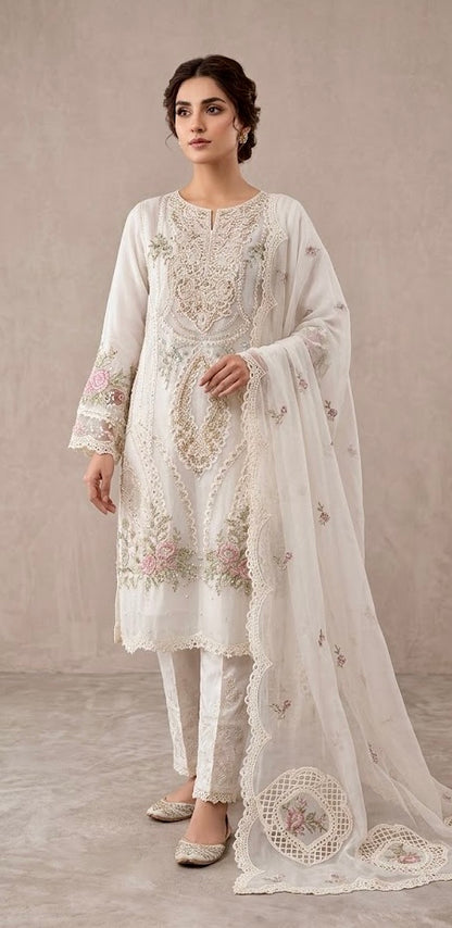 NOOR JAHAN Luxury classy Chiffon 3D Heavy work 3 piece ready to wear traditional embroidered asian stylish womenswear outfit - (Watch video)