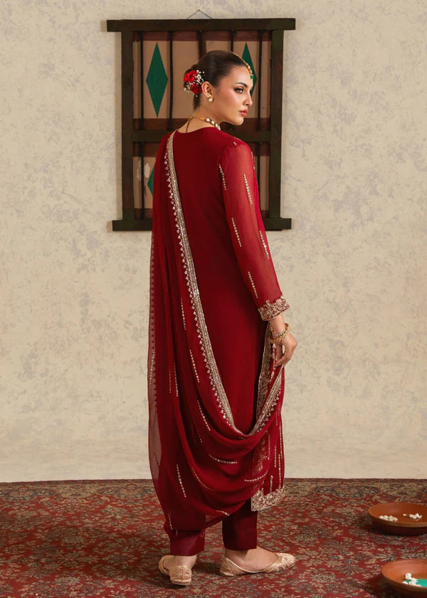 DULRUBA luxury chiffon Embroidered womenswear 3 piece ready to wear suit (Watch video)