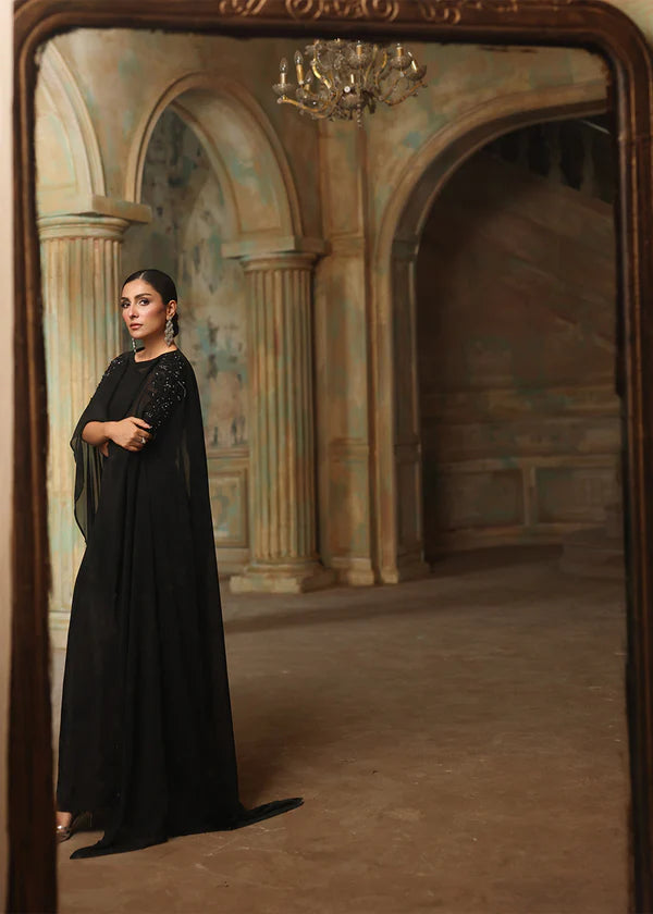 HUMA Luxury classy style Chiffon Flared Maxi with cape 2 piece ready to wear traditional embroidered asian stylish womenswear outfit