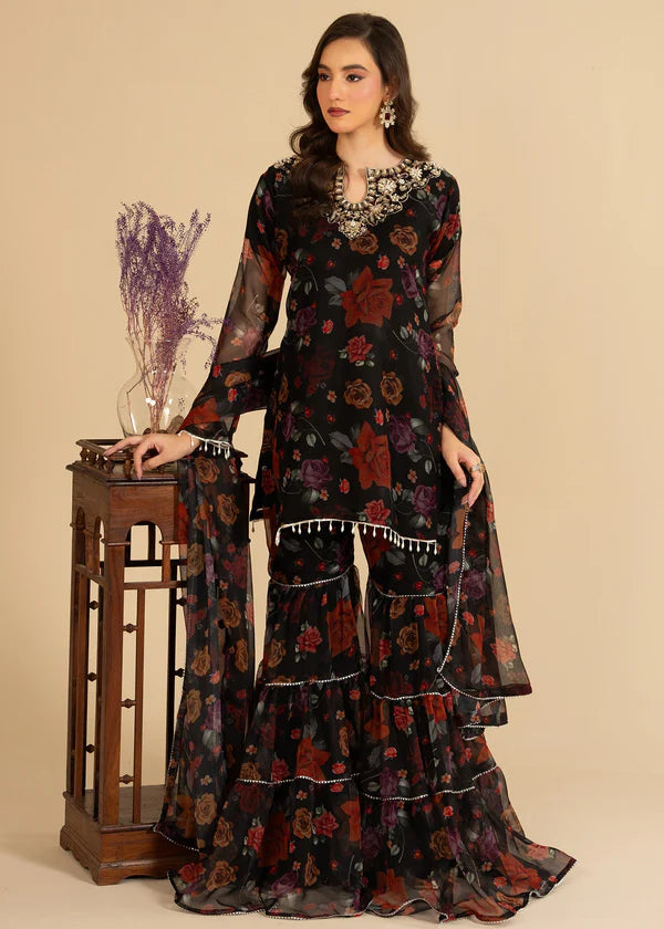 Kajol luxury chiffon Embroidered Flared Gharara womenswear 3 piece ready to wear suit