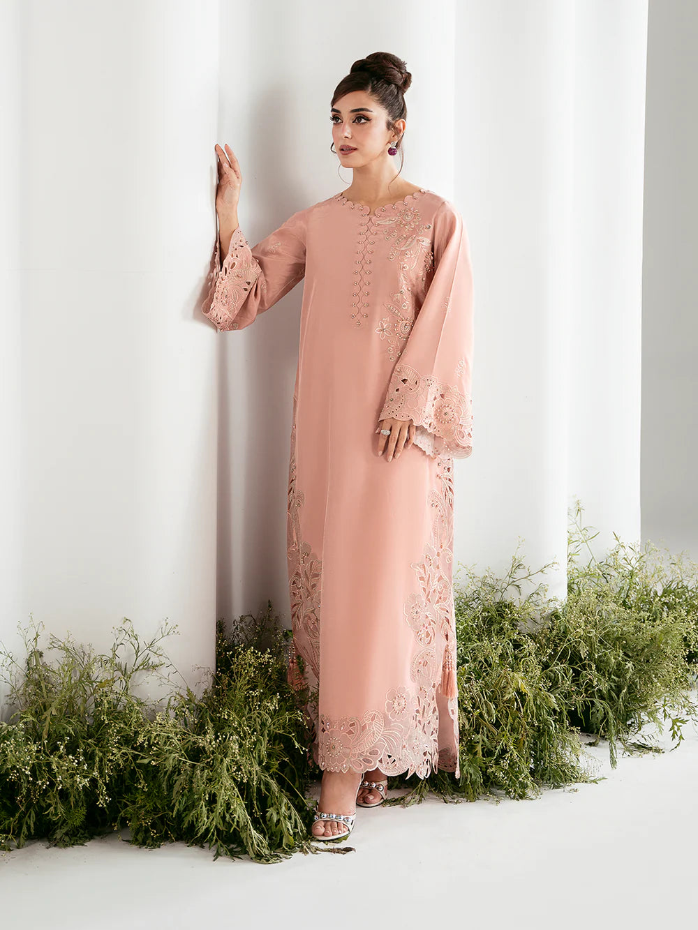 AZURE Luxury classy stylish Silk Kaftan outfit ready to wear modern embroidered asian stylish womenswear outfit