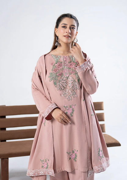 Gulbano Tea Pink Alpine Marina Floral Embroidered Winter Kurta Shalwar Suit With Shawl Ready to Wear Pakistani Women's Outfit