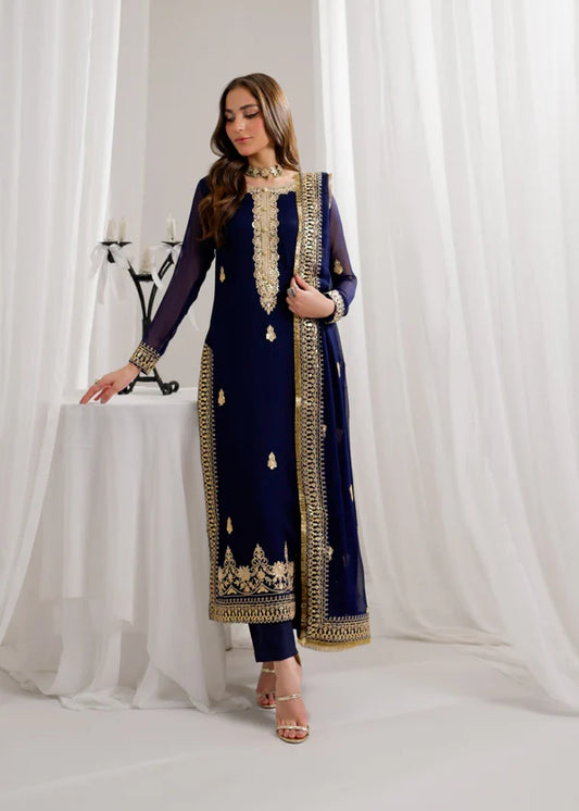 LABEEN Luxury BLUE classy Chiffon 3 piece ready to wear traditional embroidered asian stylish womenswear outfit