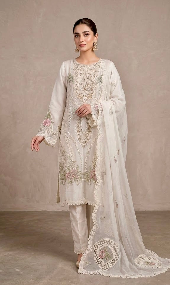 NOOR JAHAN Luxury classy Chiffon 3D Heavy work 3 piece ready to wear traditional embroidered asian stylish womenswear outfit - (Watch video)