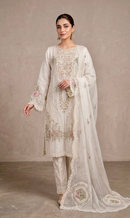 NOOR JAHAN Luxury classy Chiffon 3D Heavy work 3 piece ready to wear traditional embroidered asian stylish womenswear outfit - (Watch video)