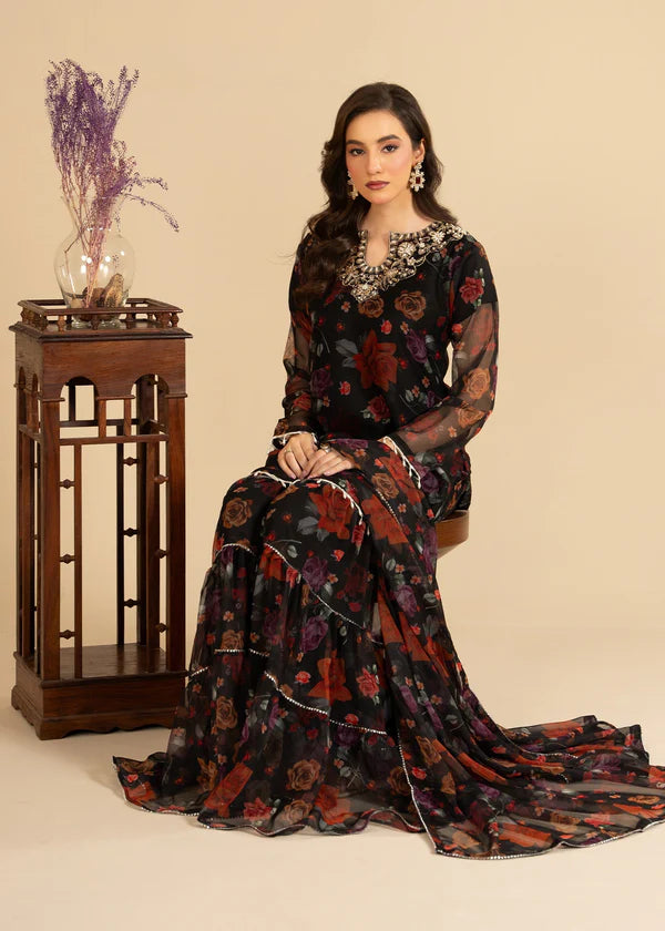 Kajol luxury chiffon Embroidered Flared Gharara womenswear 3 piece ready to wear suit