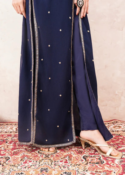 LULU (Blue) Slit style chiffon (watch video) Embroidered womenswear 3 piece ready to wear suit