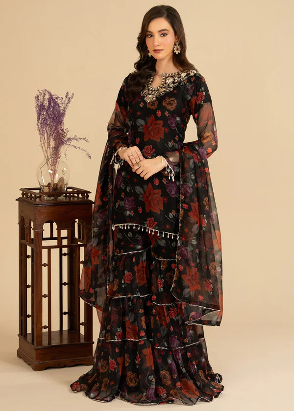 Kajol luxury chiffon Embroidered Flared Gharara womenswear 3 piece ready to wear suit