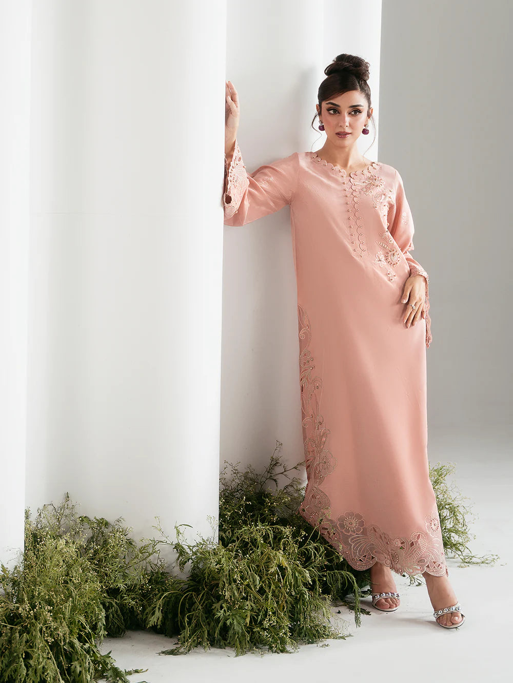 AZURE Luxury classy stylish Silk Kaftan outfit ready to wear modern embroidered asian stylish womenswear outfit