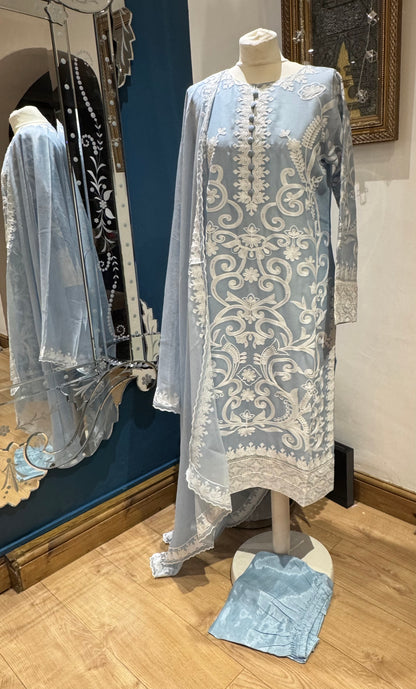 Masroor Chiffon 3 piece ready to wear traditional heavy thread work embroidery suit