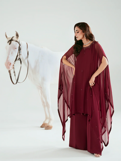 Rose Luxury classy style Cape outfit ready to wear modern embroidered asian stylish womenswear outfit