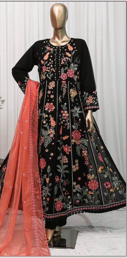 Bina Black Chiffon heavy embroidered Maxi 3 piece ready to wear traditional womenswear outfit