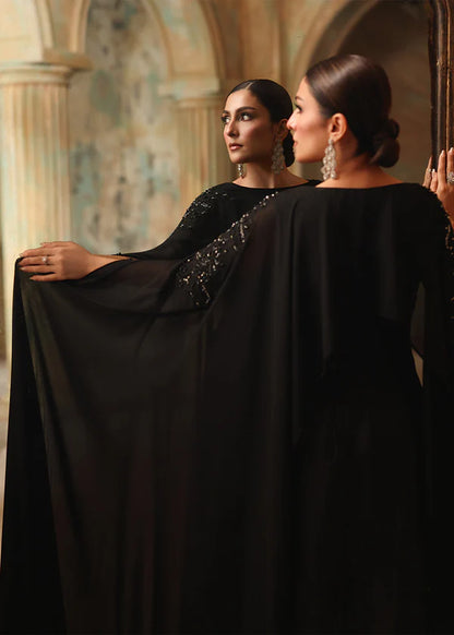 HUMA Luxury classy style Chiffon Flared Maxi with cape 2 piece ready to wear traditional embroidered asian stylish womenswear outfit