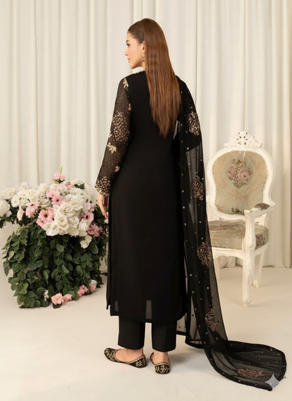 FARI Heavy sequence Luxury chiffon Embroidered womenswear 3 piece ready to wear suit (Black)