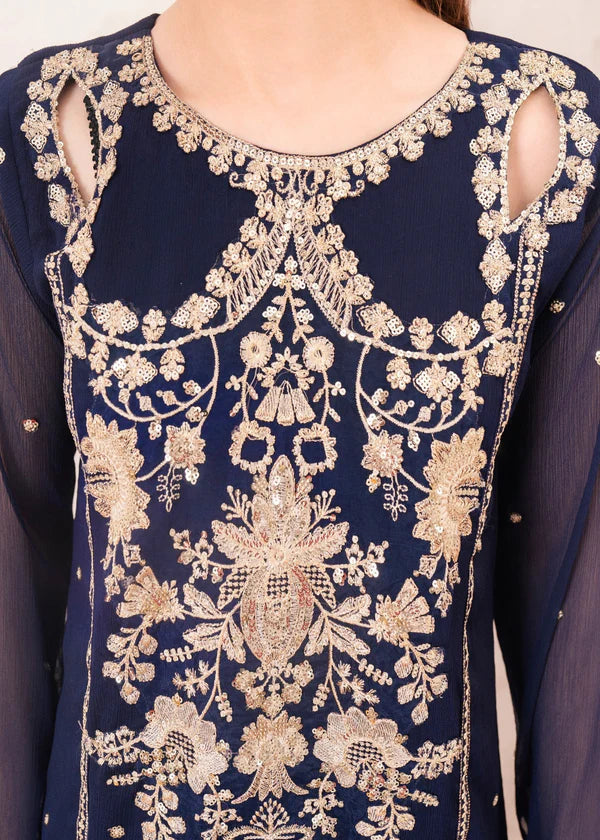 LULU (Blue) Slit style chiffon (watch video) Embroidered womenswear 3 piece ready to wear suit