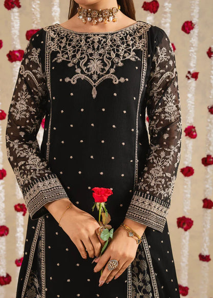 SHAHBANO Slit style chiffon (Black) (watch video)Embroidered womenswear 3 piece ready to wear suit