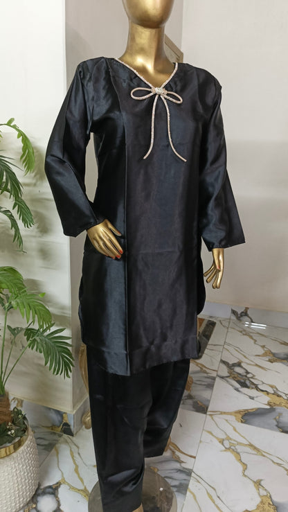 Kalpana 3 piece ready to wear Farshi shalwar silk outfit with Ruffle Duppatta women wear
