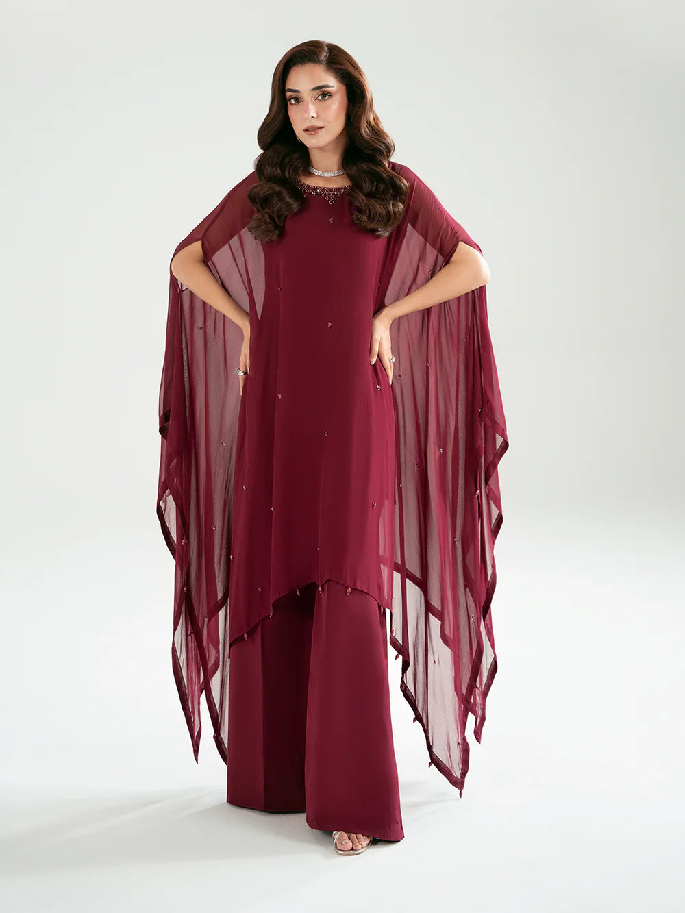 Rose Luxury classy style Cape outfit ready to wear modern embroidered asian stylish womenswear outfit